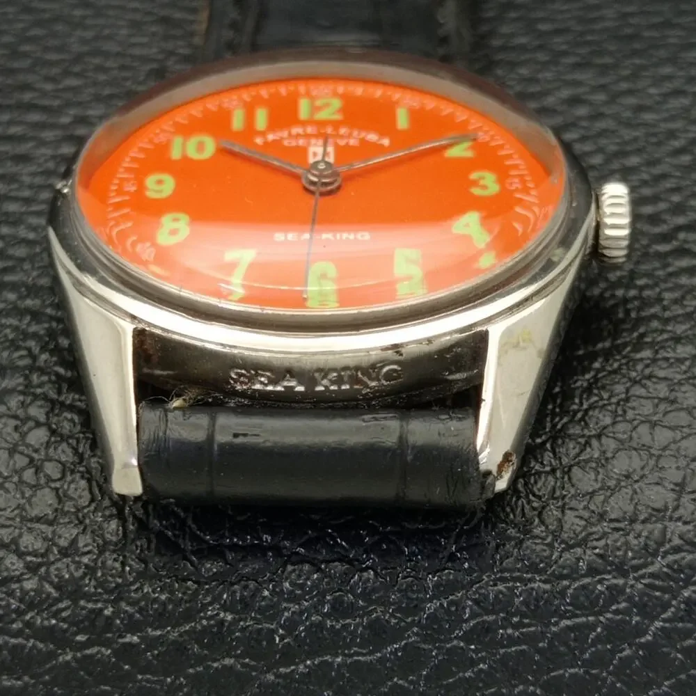 Vintage 1979 Favre Leuba Manual Mens Silver Watch W/Leather Strap
